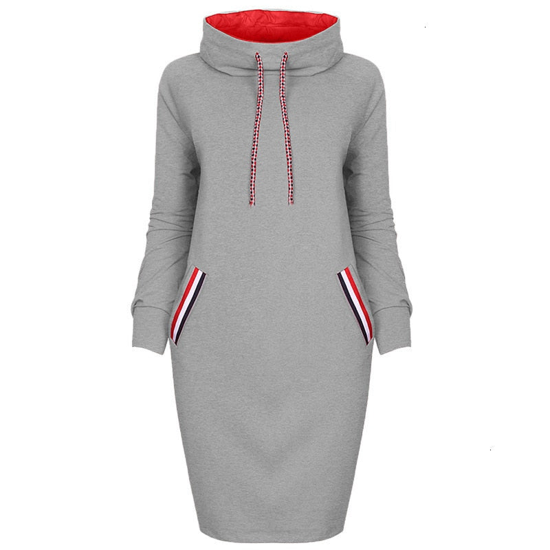 6 Colors Autumn Women Sweater Dress Slim Long Sleeves Turtleneck Drawstring Harajuku Hoodies Moletom Feminino Ez