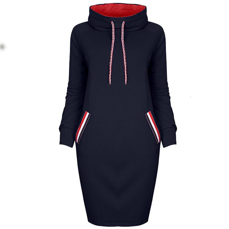 6 Colors Autumn Women Sweater Dress Slim Long Sleeves Turtleneck Drawstring Harajuku Hoodies Moletom Feminino Ez