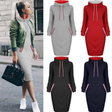 6 Colors Autumn Women Sweater Dress Slim Long Sleeves Turtleneck Drawstring Harajuku Hoodies Moletom Feminino Ez