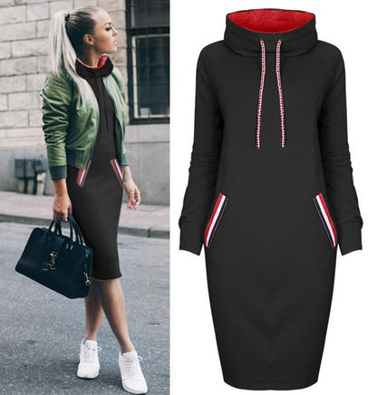 6 Colors Autumn Women Sweater Dress Slim Long Sleeves Turtleneck Drawstring Harajuku Hoodies Moletom Feminino Ez