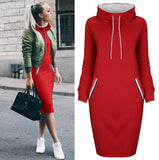 6 Colors Autumn Women Sweater Dress Slim Long Sleeves Turtleneck Drawstring Harajuku Hoodies Moletom Feminino Ez