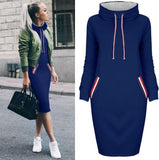 6 Colors Autumn Women Sweater Dress Slim Long Sleeves Turtleneck Drawstring Harajuku Hoodies Moletom Feminino Ez