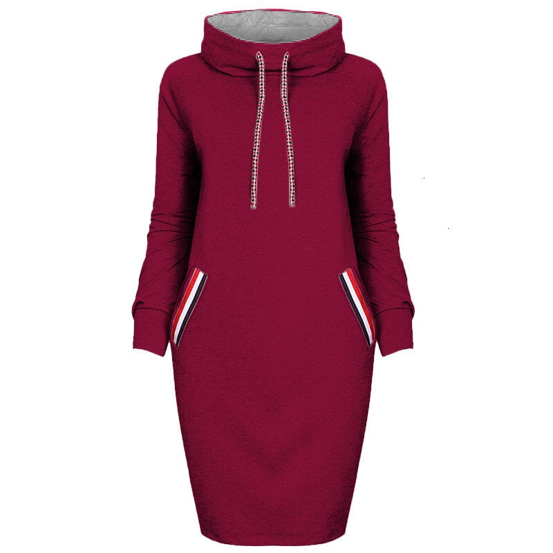 6 Colors Autumn Women Sweater Dress Slim Long Sleeves Turtleneck Drawstring Harajuku Hoodies Moletom Feminino Ez