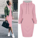 6 Colors Autumn Women Sweater Dress Slim Long Sleeves Turtleneck Drawstring Harajuku Hoodies Moletom Feminino Ez