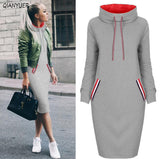 6 Colors Autumn Women Sweater Dress Slim Long Sleeves Turtleneck Drawstring Harajuku Hoodies Moletom Feminino Ez