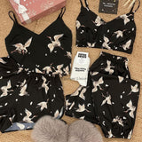 Estorenew Pajamas for Women Flower Print Pajamas Set Satin Silk Sleepwear Set Summer Pijamas Shorts Home Clothes Loungewear Dropshipping