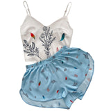 Estorenew Pajamas for Women Flower Print Pajamas Set Satin Silk Sleepwear Set Summer Pijamas Shorts Home Clothes Loungewear Dropshipping