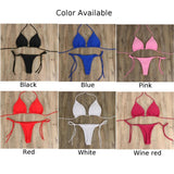 Women&#39;s Ultra Thin Elastic Thong Bikini Set Side Tie Sexy Solid Color Swimsuit Bandage Style Brazilian Swimwear
