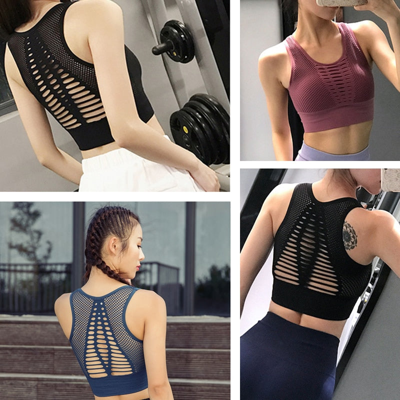 Women's Breathable Mesh Sports Top Crop Yoga Bra