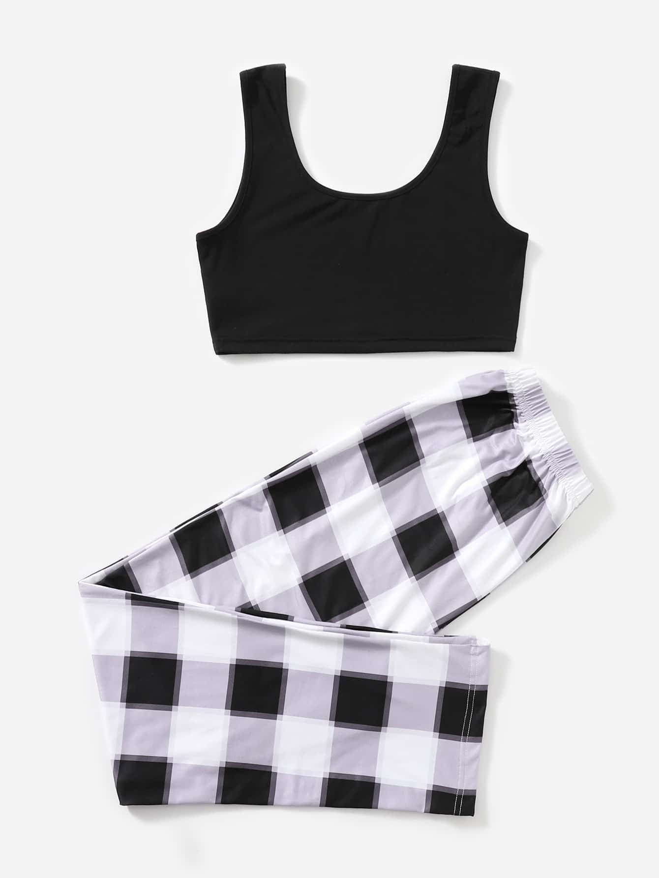 Tank Top & Buffalo Plaid Bow Detail Pants PJ Set