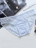Transparent Ice Silk Mesh Cross Low Waisted Briefs