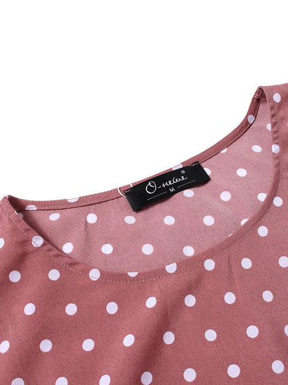 Polka Dot Print Short Sleeve Plus Size Maxi Dress with Pockets