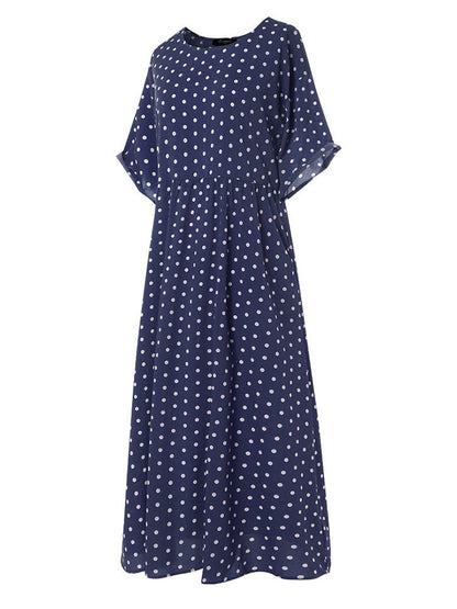 Polka Dot Print Short Sleeve Plus Size Maxi Dress with Pockets