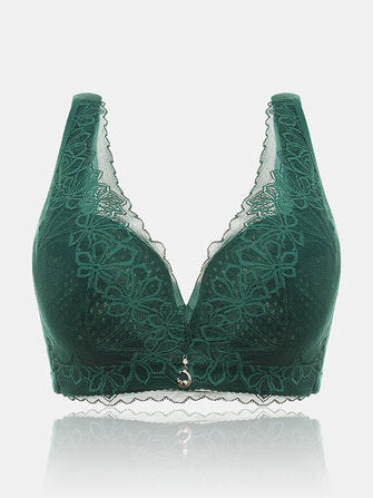 Women Wireless Lace Solid Lightly Lined Breathable Back Closure Bra