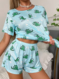 Dinosaur Print Pajama Set with Eye Mask