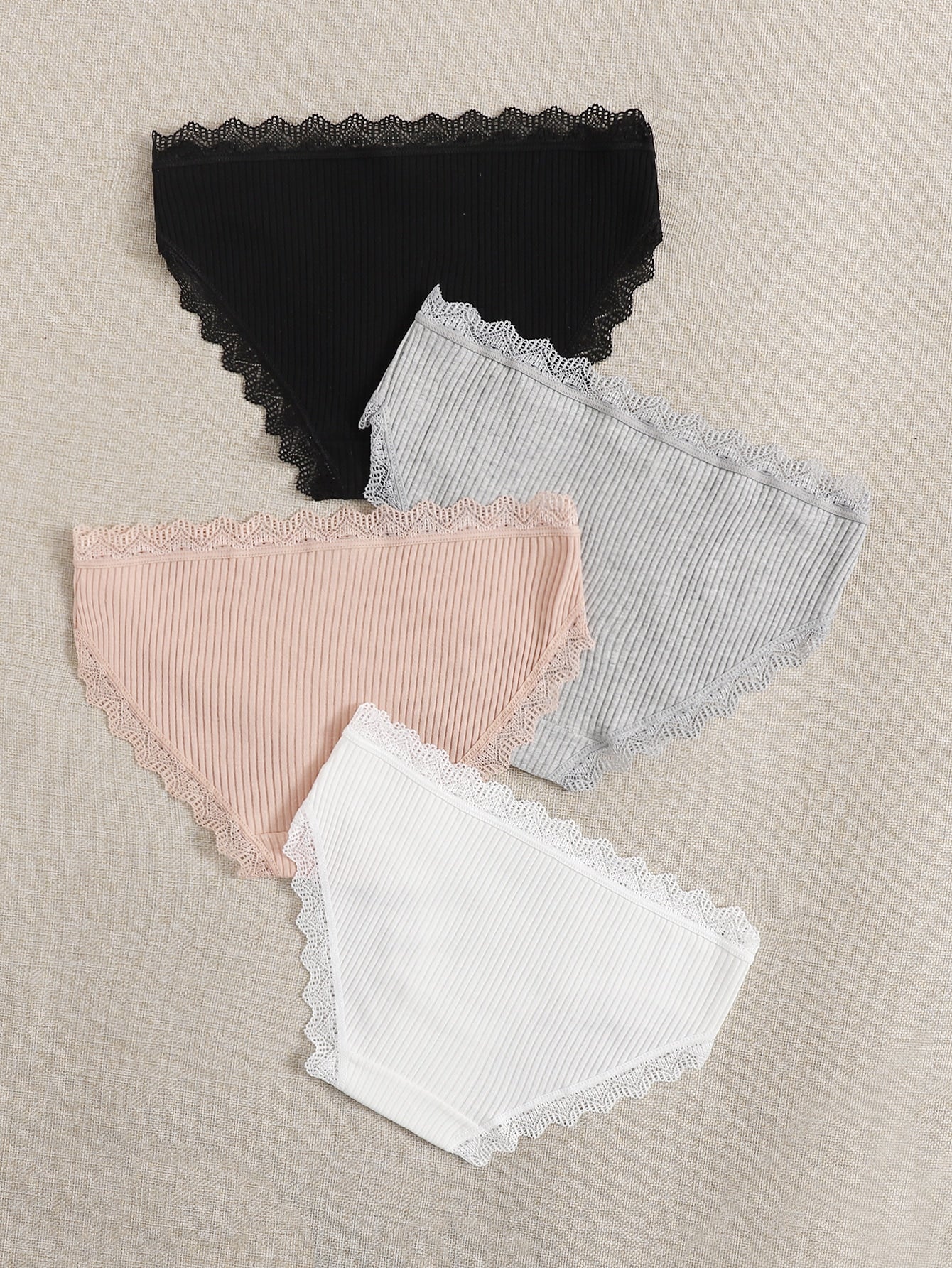 4Pack Lace Trim Rib Panty Set