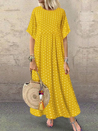 Polka Dot Print Short Sleeve Plus Size Maxi Dress with Pockets
