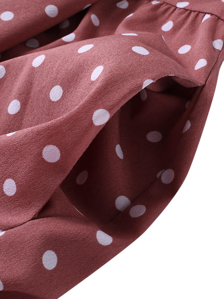 Polka Dot Print Short Sleeve Plus Size Maxi Dress with Pockets