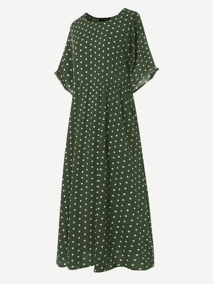 Polka Dot Print Short Sleeve Plus Size Maxi Dress with Pockets