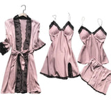 Long Sleeve Womens Pajamas Sexy Lace Lingerie Nightwear Underwear Sleepwear 4Pc Suit Pajama Sets for Women Pijama Mujer