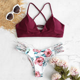 Estorenew 2021 New Fashion Summer Swimwear Women Cut Flower Two Piece Biquini Bikini Push up Cross Bandage Swimsuit Bikini Set Maillot De Bain Femme