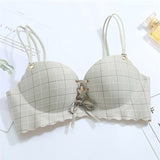 Estorenew Sexy Pink Cup Bras For Women Push Up Lingerie Seamless Bra Wire Free Plaids Bralette Plunge Intimates Female Underwear