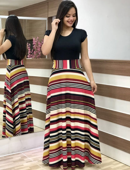 Floral Print O-neck Long Dress Women Summer 2020 New Short Sleeve Robe Casual Elegant Ladies Maxi Dress Plus