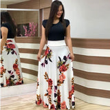 Floral Print O-neck Long Dress Women Summer 2020 New Short Sleeve Robe Casual Elegant Ladies Maxi Dress Plus