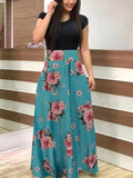 Floral Print O-neck Long Dress Women Summer 2020 New Short Sleeve Robe Casual Elegant Ladies Maxi Dress Plus