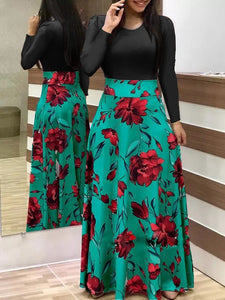 Floral Print O-neck Long Dress Women Summer 2020 New Short Sleeve Robe Casual Elegant Ladies Maxi Dress Plus