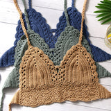 Estorenew New Sexy Bikini Crop Top Women Crochet Boho Beach Camisoles Bikini Bralette Halter Cami Knitted Bra Backless Beachwear Tank Top