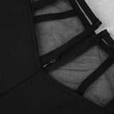 Estorenew 2021 Women Clothing Set Sexy Long Sleeve Mesh Black Bodycon Bandage Two Pieces Set Celebrity High Street Party Crop Tops Pants