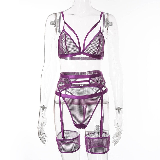 Estorenew 3-piece Bra Set Women Hallow Out Transparent Bra Set 2020 Ladies Sexy Underwear Lingerie Set