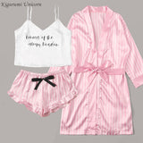 New 3 Pieces Women Pajamas Sets Faux Silk Pajamas Sleepwear Sets Elegant Sexy Lace Fashion Casual Home Clothes Nightwear