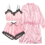 New 3 Pieces Women Pajamas Sets Faux Silk Pajamas Sleepwear Sets Elegant Sexy Lace Fashion Casual Home Clothes Nightwear