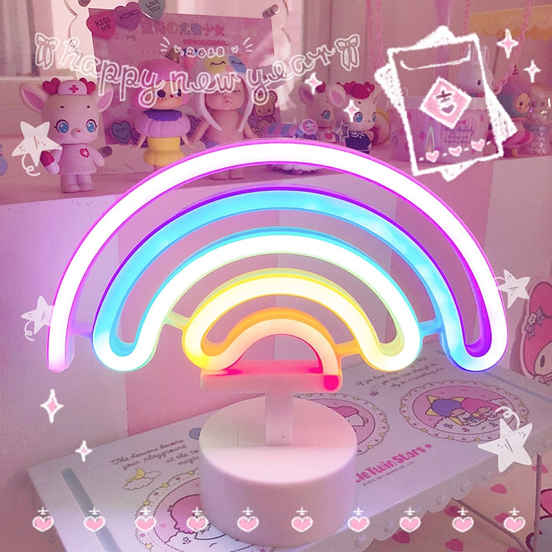 Estorenew Rainbow Unicorn Neon Led Night Lamp Girls Bedroom Warm Night Light Room Decoration 3d Acrylic Table Desk Lamp Gifts