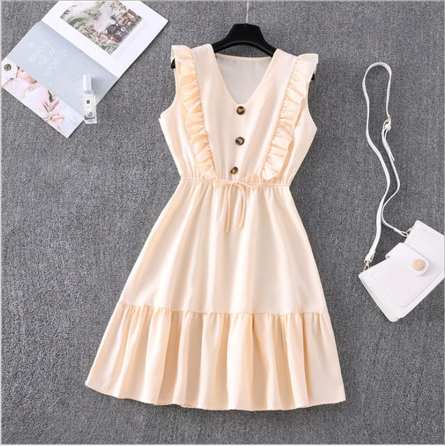 Estorenew Women Summer Dress Casual Boho Beach Ruffles New Fashion Mini Dress Party Sexy V-Neck High Waist Female Dresses