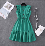 Estorenew Women Summer Dress Casual Boho Beach Ruffles New Fashion Mini Dress Party Sexy V-Neck High Waist Female Dresses