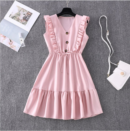 Estorenew Women Summer Dress Casual Boho Beach Ruffles New Fashion Mini Dress Party Sexy V-Neck High Waist Female Dresses