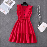 Estorenew Women Summer Dress Casual Boho Beach Ruffles New Fashion Mini Dress Party Sexy V-Neck High Waist Female Dresses