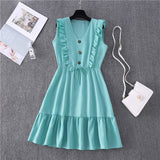 Estorenew Women Summer Dress Casual Boho Beach Ruffles New Fashion Mini Dress Party Sexy V-Neck High Waist Female Dresses