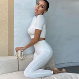 2021 Summer Women Sport Fitness 2 Two Piece Set Outfits Long Sleeve Crop Tops Tshirt Leggings Pants Set Bodycon Tracksuit