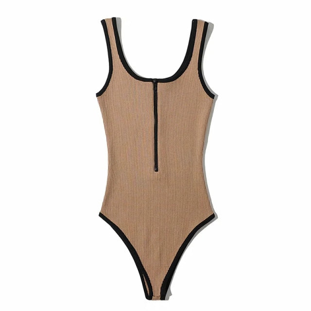 Estorenew Women's slim fit sports sports black retro bodysuit jumpsuit women's zipper solid color waistless sexy jumpsuit y2k Toops