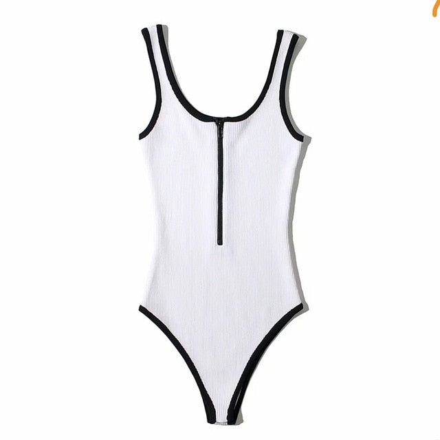 Estorenew Women's slim fit sports sports black retro bodysuit jumpsuit women's zipper solid color waistless sexy jumpsuit y2k Toops