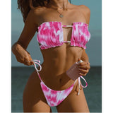 Sexy Solid Bikini 2021 Women Pleated Bandeau Swimsuit Female Low Waist Swimwear Women Beach Thong Bikini Set Bathing Suit Swim 1