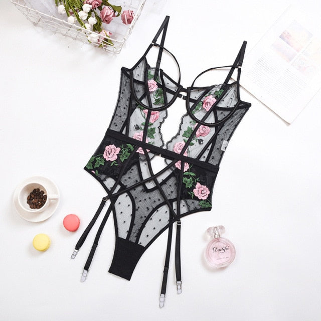 Lingeries Underwear Sets Polyeste Embroidery Wireless Indoor Girl Rose  Lingerie for Women Sexy, Black, Small : : Clothing, Shoes &  Accessories