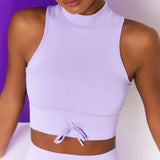 Estorenew Sexy High Neck Sports Bra Women Seamless Gather Yoga Underwear Gym Running Exercise Fitness High Neck Small Vest Yoga Top