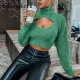 Estorenew Hairball 2 piece set women autumn winter turtleneck crop sweaters vest knit top Sexy backless knitted chic new jumper