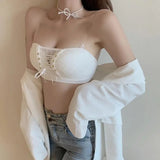 Estorenew New Push Up Bra Women Female Sexy Underwear White Lingerie Femme Brassiere Strapless Bra without Underwire Seamless Bralette AB Cup