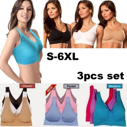 Estorenew 3PCS/lot Plus Size Bras For Women Seamless Bra With Pads Big Size 5XL 6XL Bralette Push Up Brassiere Bra Vest Wireless